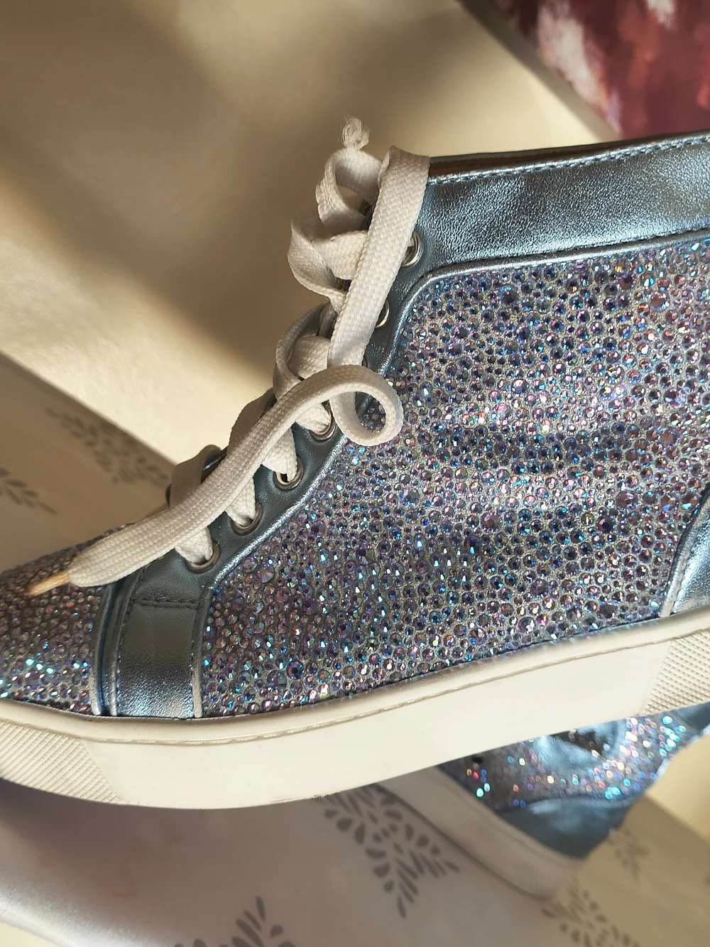 Christian Louboutin Metallic Blue Crystal High-Top Sneakers - Picture 8 of 11